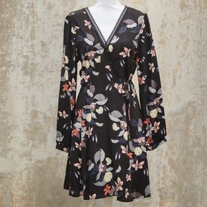 Astr Black A-Line Wrap Dress